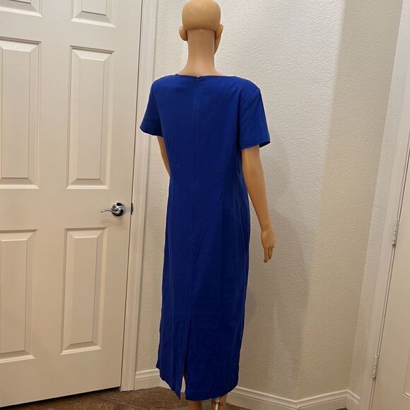 Adolfo Studio Dress Sz 10 Cobalt Blue Linen Blend Vintage 80’s Scoop Neck - Picture 6 of 9
